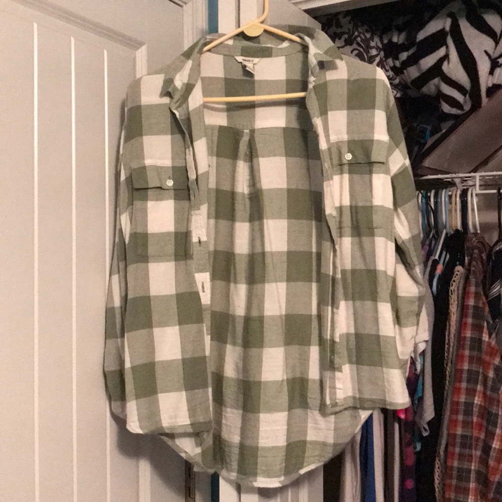Light green and white Forever 21 oversized Flannl